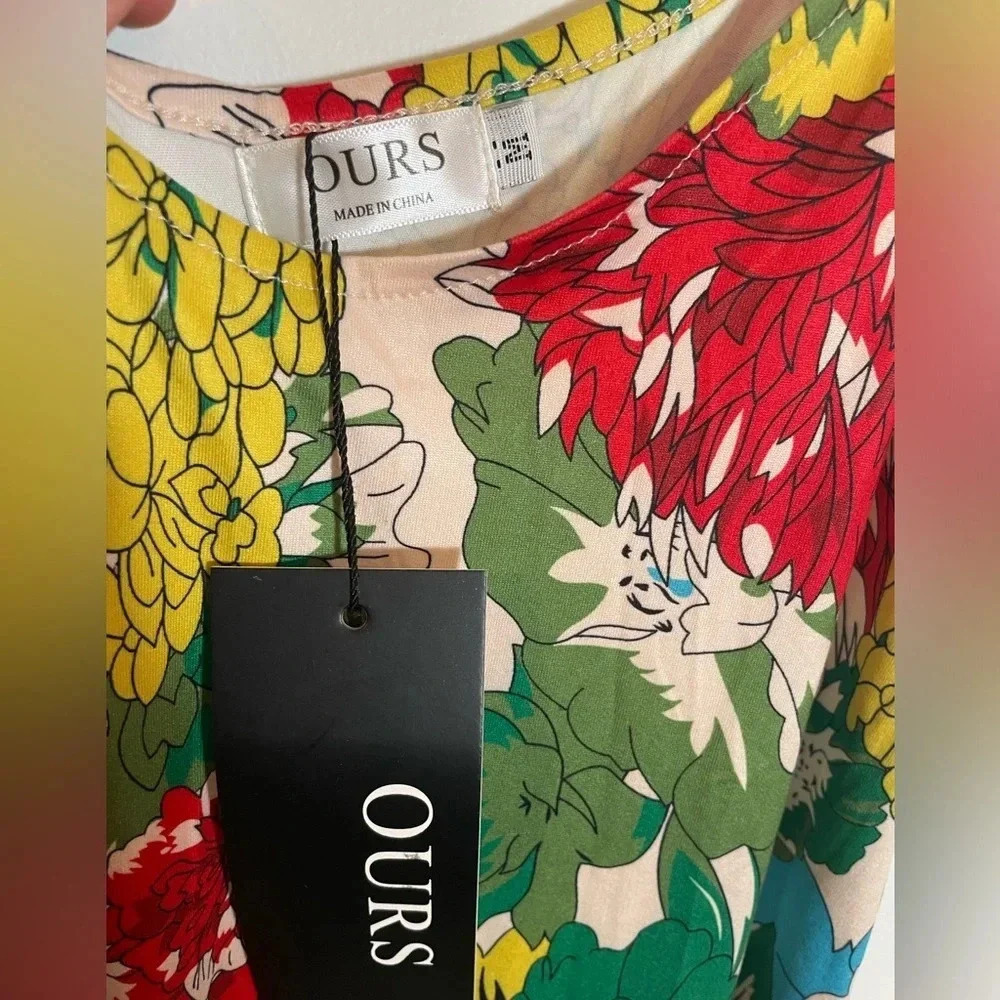 NWT OURS Maxi Spaghetti Dress MultiColor Floral Print Luxuriously Soft, Medium - Picture 3 of 7